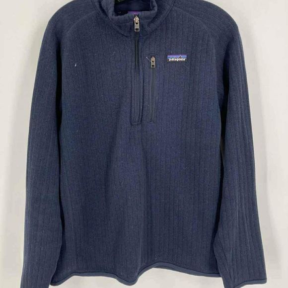 Patagonia Mens 1/2 Zip Sweater Jacket Blue Long Sleeve Pocket Ribbed Knit M